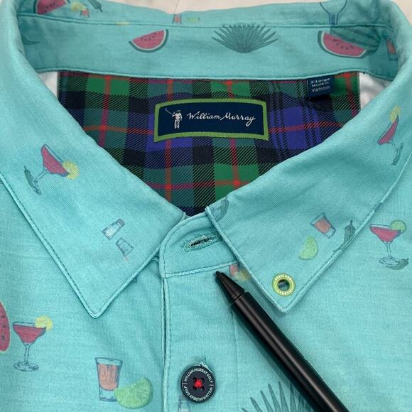 WILLIAM MURRAY Agua Caliente Polo XL Turquoise Golf Watermelon Margaritas VGUC - Picture 3 of 8